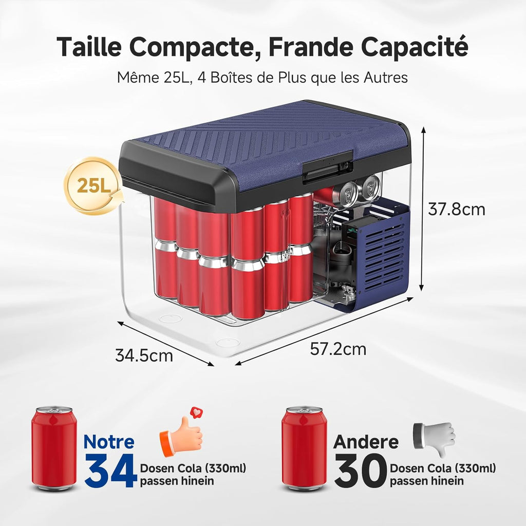 AAOBOSI Glaciere Electrique: 25L Glaciere a Compression, -20℃ à 20℃ Frigo Compression 12v, Glaciere Electrique 12v 220v pour Voiture, Camion, Camping-Car, Bateau et Prise de Co
