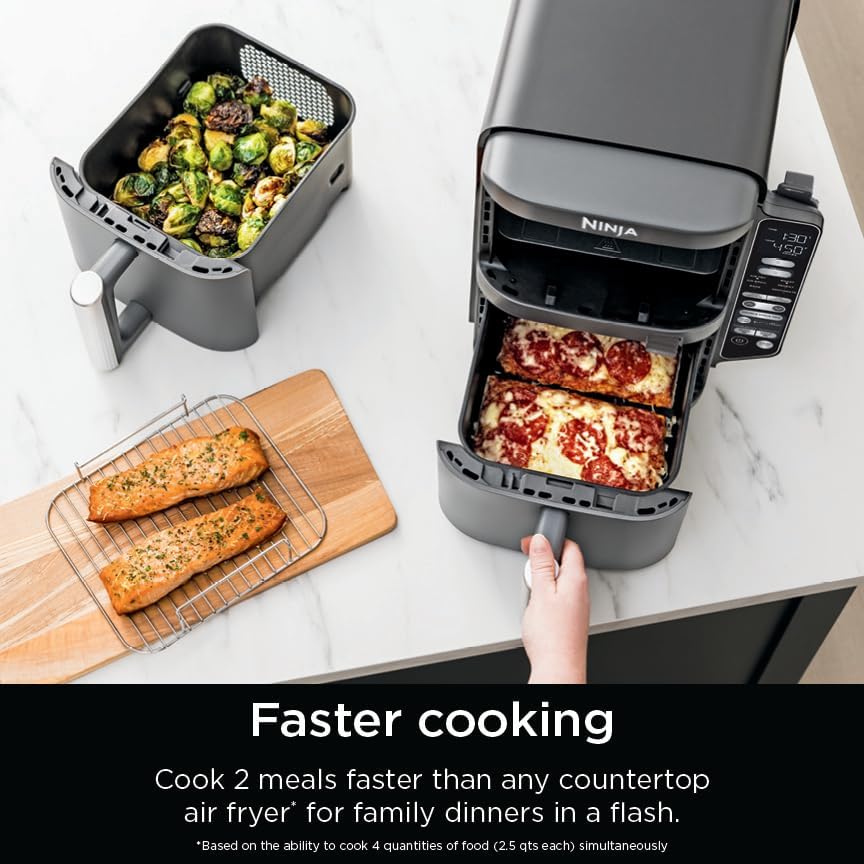 Ninja DoubleStack XL Friteuse à air intelligente avec 2 paniers, système de cuisson intelligent, technologie DoubleStack qui cuit 4 aliments à la fois, design peu encombrant, 10 litres