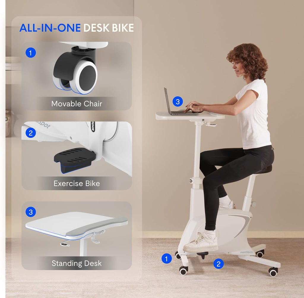FlexiSpot Vélo d'appartement avec tablette, Vélo de fitness portable avec cadre stable et fonctionnement silencieux, idéal pour la maison et l'extérieur