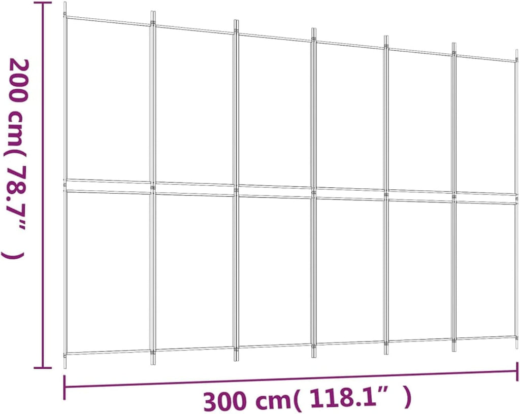 Paravent 6 panneaux marron 300 x 200 cm pour intérieur ou extérieur avec pieds - Cloison polyvalente pour bureau, salon, chambre à coucher - Design élégant en tissu