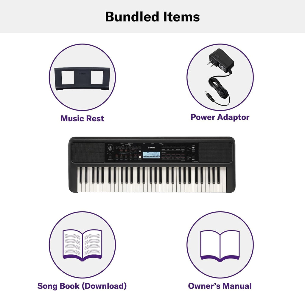 Yamaha PSR-E383 Clavier portable pour débutants, 650 voix d'instruments authentiques avec touches tactiles et une polyphonie de 48 notes