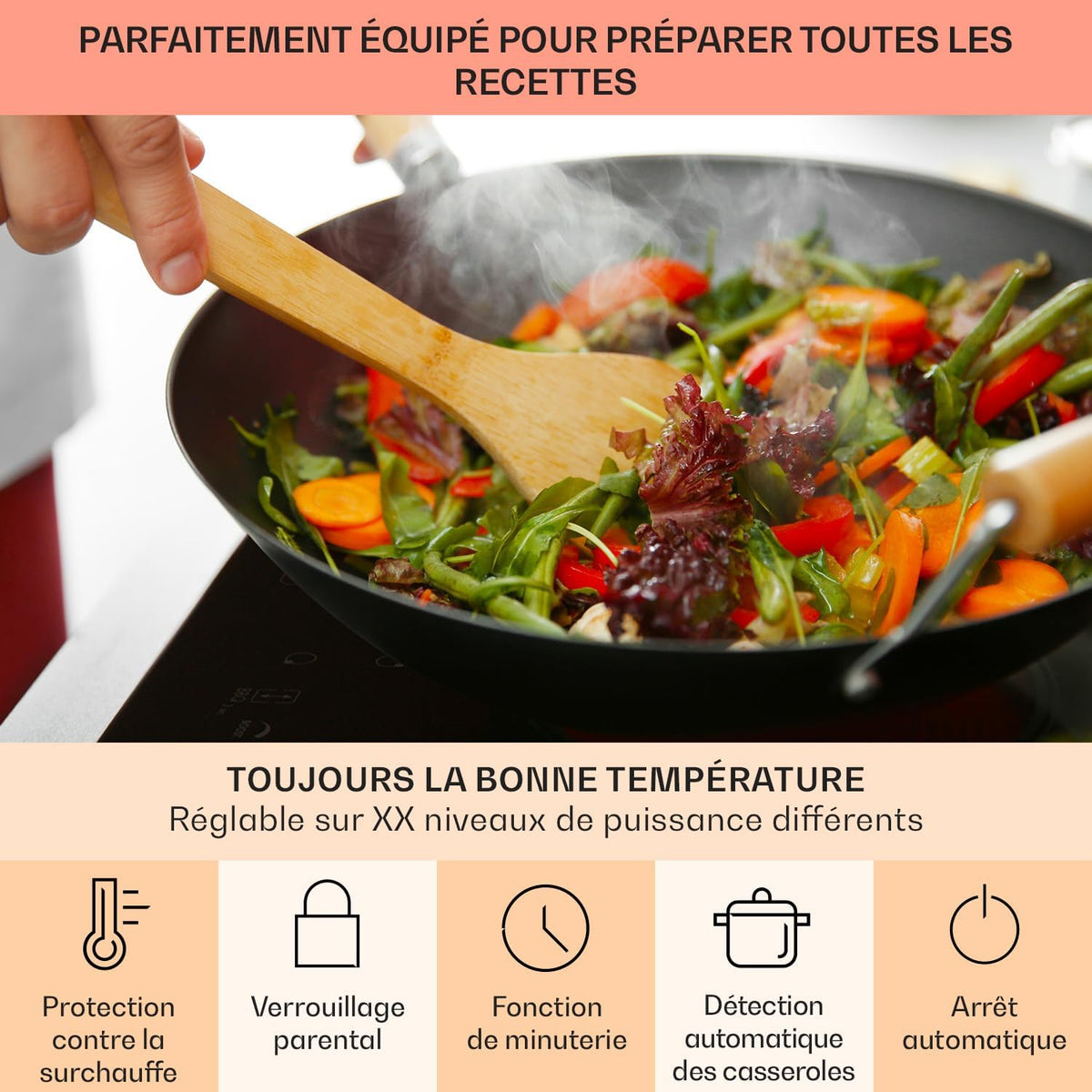 Klarstein Plaque Induction Encastrable 3500W, Table de Cuisson Induction en Zone Libre, Contrôle Tactile, Verre Céramique, 3500 W