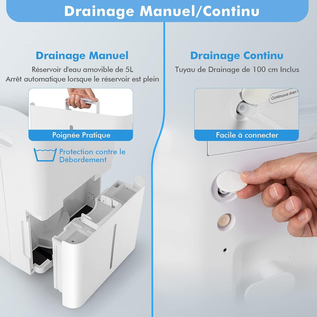 COSTWAY Déshumidificateur Portable 50L/Jour avec Réservoir 5L pour Pièces jusqu'à 100m², 2 Vitesses de Ventilation Minuterie 24H 4 Modes Contrôle WiFi, pour Maison et Bureau