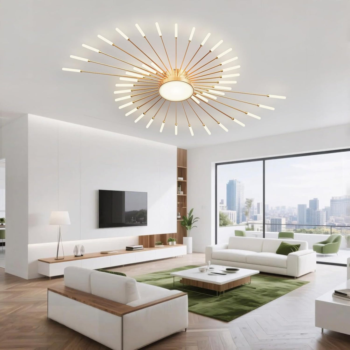 RRBEST Plafonnier LED Moderne Pour Salon,Acrylique Luminaire Plafonnier,Intérieur Design lampes de décoration pour salon chambre à coucher et salle à manger Or,42+1 Tête