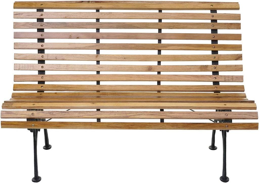 Banc de Jardin HWC-F97, Banc du Parc, Banquette en Bois, Fonte, 3 Places, 122cm, 22kg - Marron Clair
