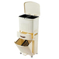 Poubelles de recyclage pour cuisine Double bac avec pédale, poubelle de 36 L pour séparation des déchets secs et humides avec seau intérieur, couvercle, système de tri vertical des déchets yellow 45L