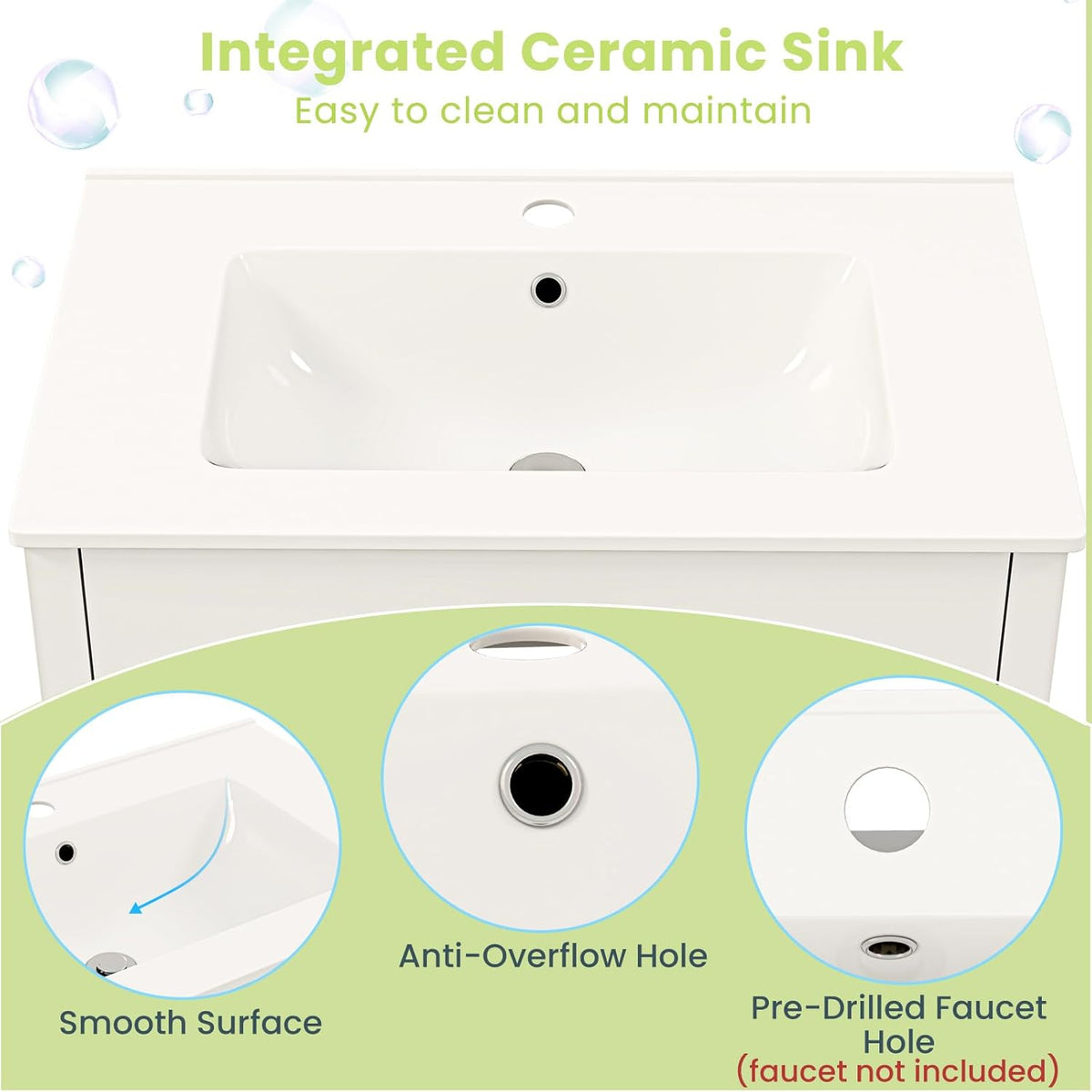 LIFEZEAL Meuble de Salle de Bain avec Lavabo, Meuble sous Lavabo avec Évier en Céramique, 2 Tiroirs et Portes, 76 x 46,5 x 86 cm, Ensemble de Meuble de Salle de Bain, Blanc
