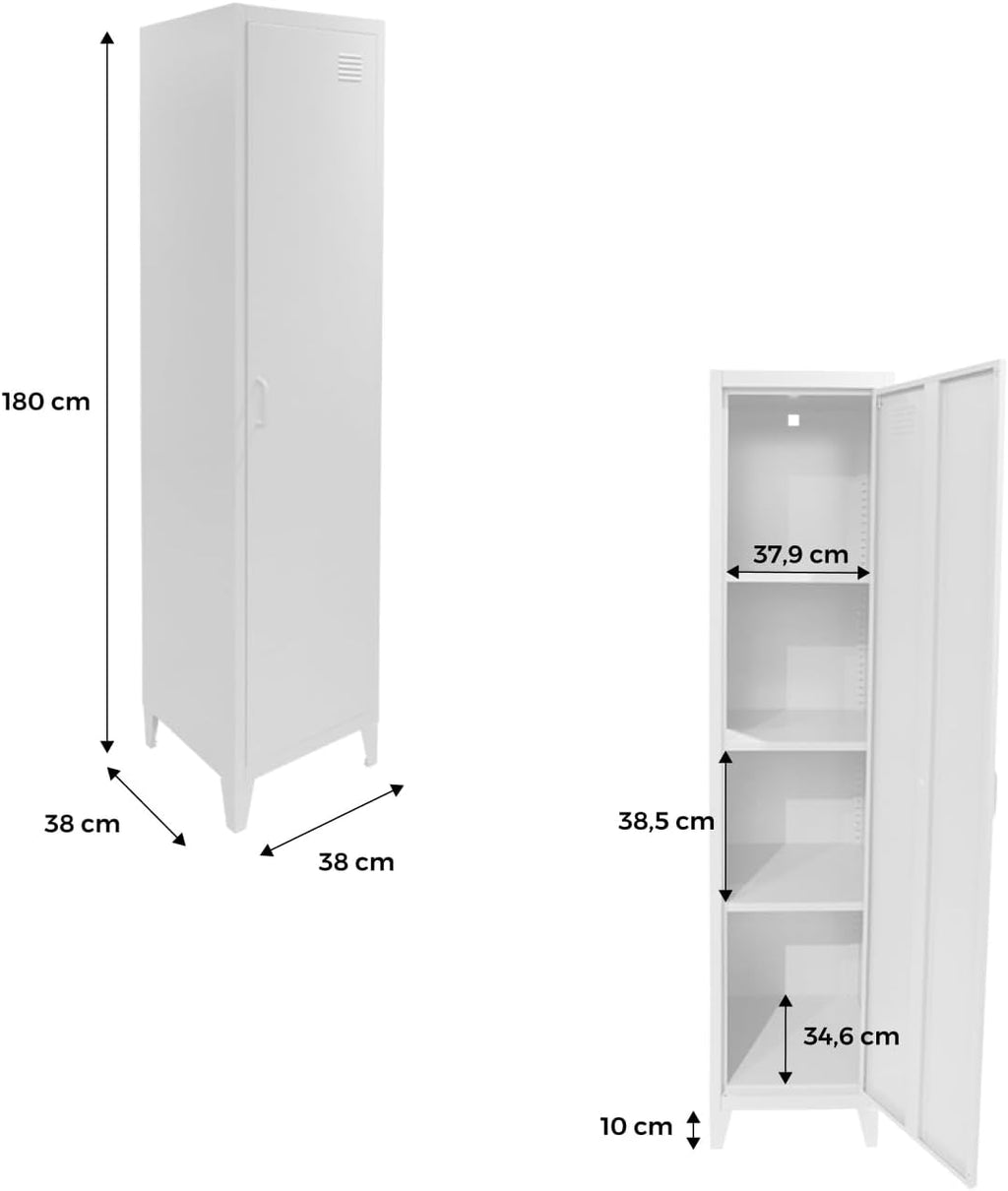 sweeek - Armoire Chambre Enfant en Acier Noir. 4 espaces de Rangement. casier. L 38 x P 38 x H 180 cm