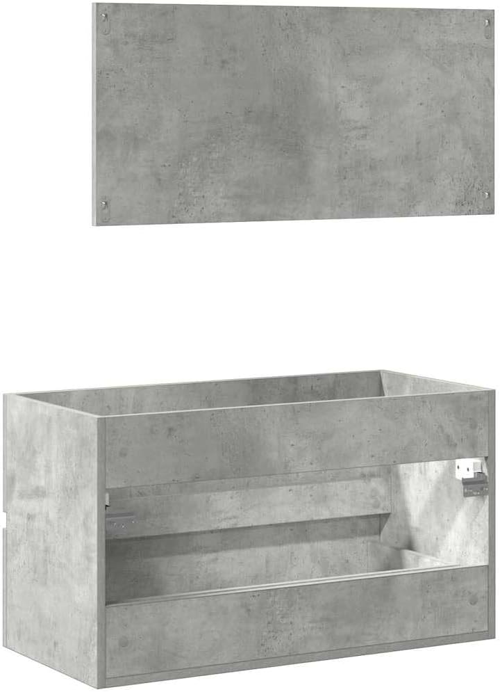 BOWEKAM Meubles, ensembles de meubles, ensembles de meubles de salle de bain, armoire de salle de bain avec miroir, béton gris, bois d'ingénierie