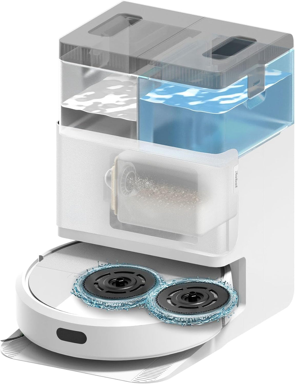 iRobot Roomba Plus 405 Combo Robot + AutoWash - Base Multifonction - Lavage et séchage des lingettes - LiDAR Clearview - 75 Jours d'autovidage - Double Lavage avec SmartScrub - Blanc