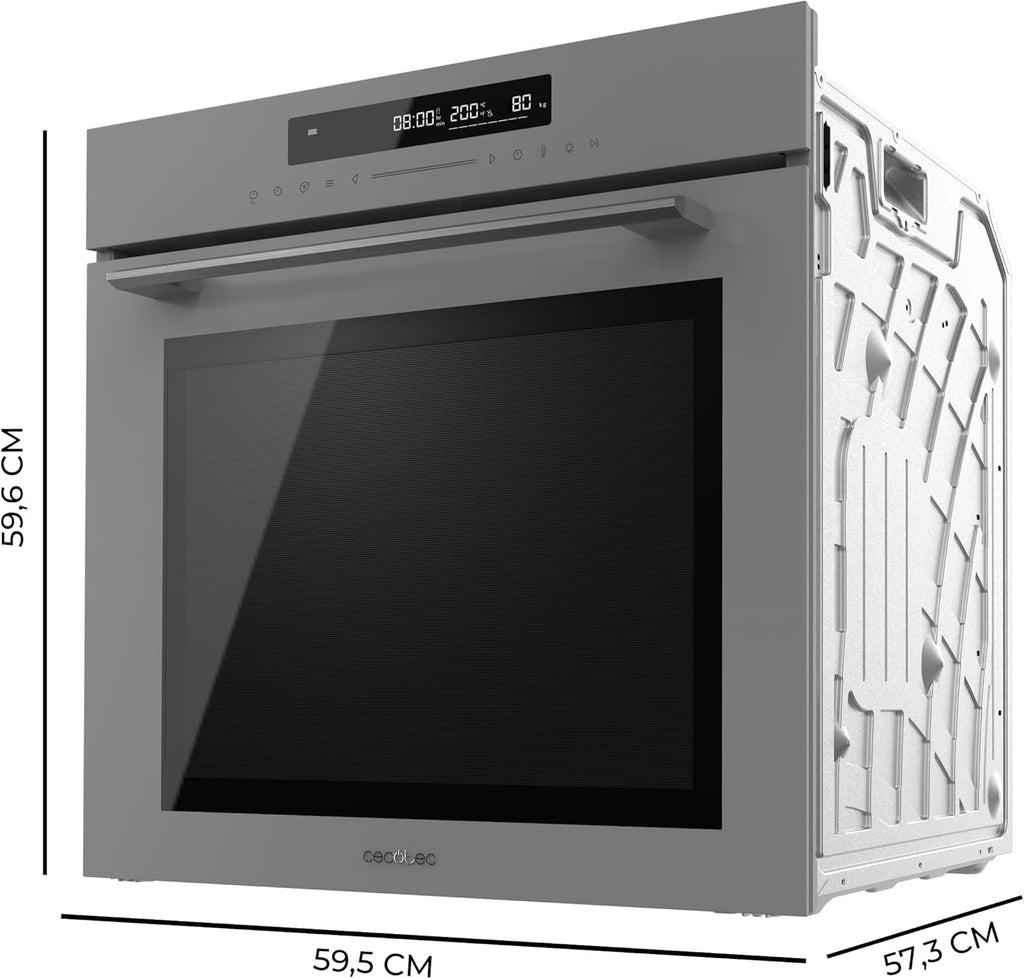 Cecotec Four Encastrable 60cm Bolero Hexa SM406000 Glass Grey A+. 2900W, 72L, 12 Fonctions avec Steak Master, Pizza Master, Steam Assist, Steam EasyClean, Mode Eco et Décongélation, Electronic Timer