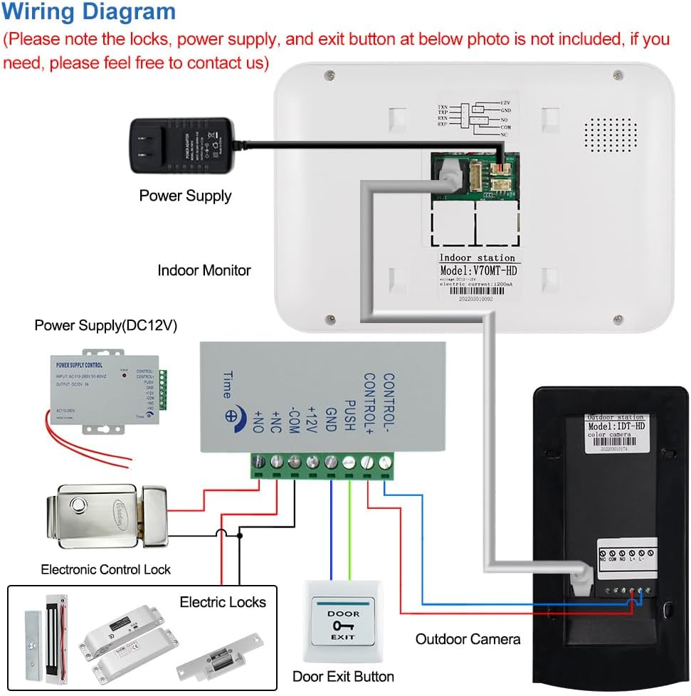 Wifi Tuya Accueil Vidéo Sonnette Interphone Système 7 Pouces Couleur écran Tactile Affichage Intérieur + 1080P HD RFID Caméra Extérieure IR Vision Nocturne