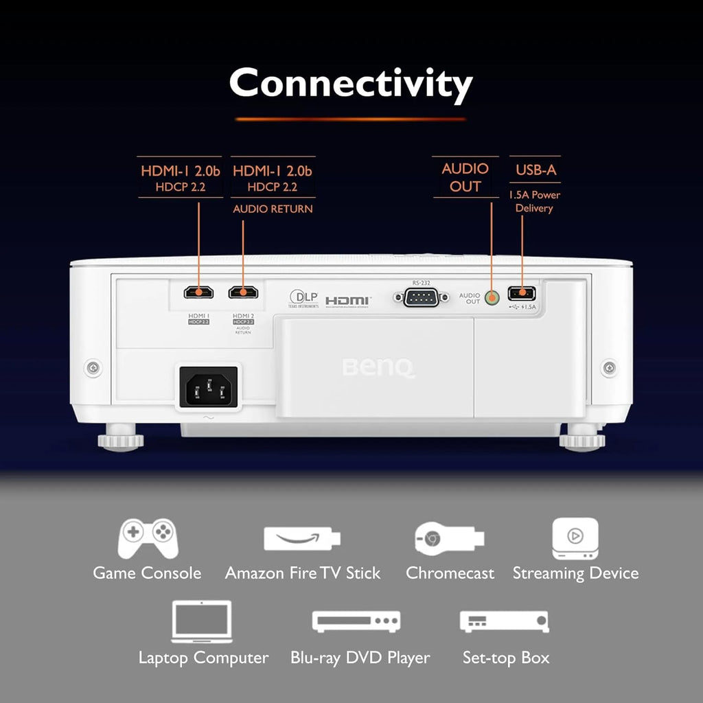 BenQ TK700 vidéoprojecteur Gaming 4K HDR avec HDMi - 2.0 * 2 | 60hz @ 4K | 240hz @ 1080p | 3200 Al | Mode Jeu | Haut-Parleur Chambre 5W | 2D Keystone | 3D | PS5 | Series X