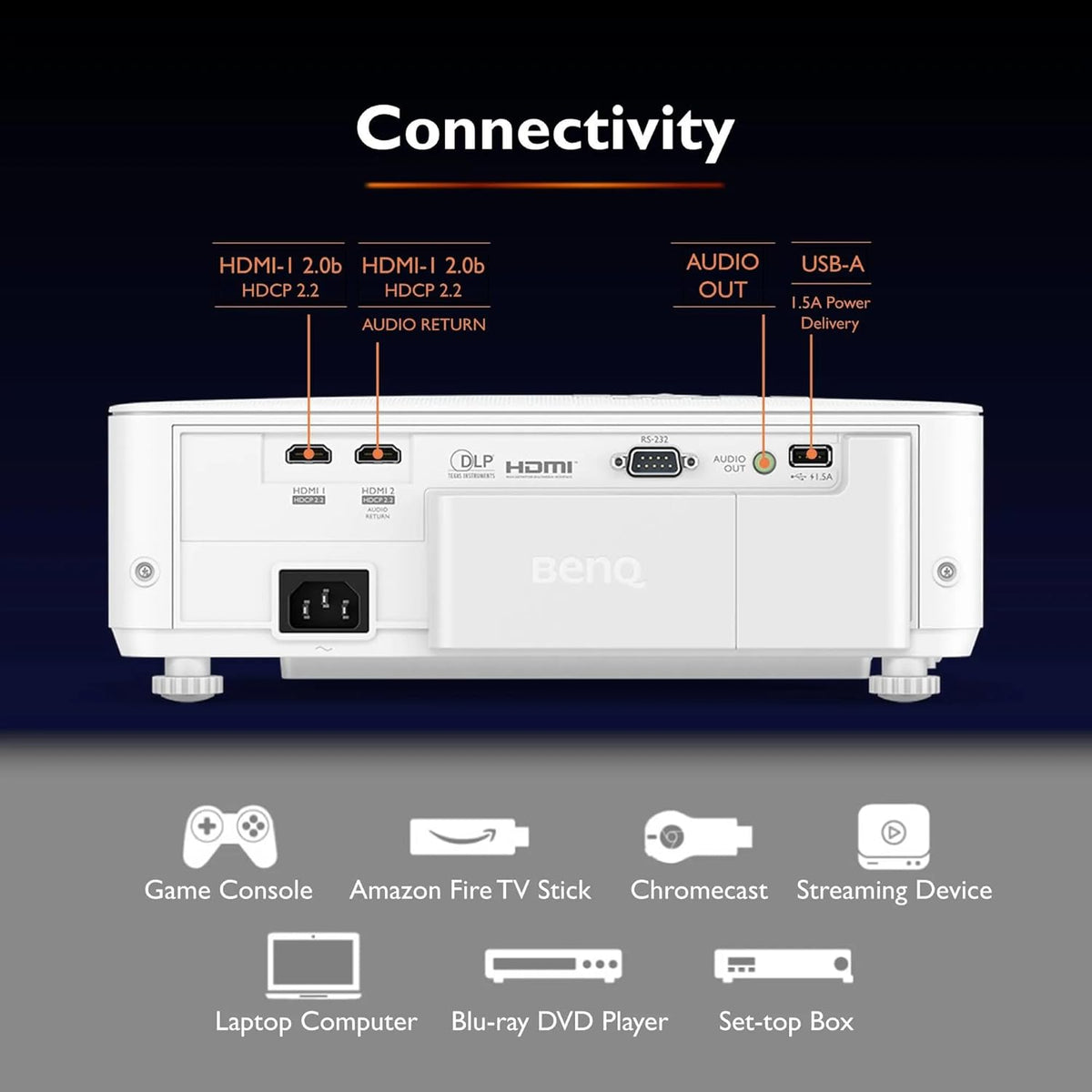 BenQ TK700 vidéoprojecteur Gaming 4K HDR avec HDMi - 2.0 * 2 | 60hz @ 4K | 240hz @ 1080p | 3200 Al | Mode Jeu | Haut-Parleur Chambre 5W | 2D Keystone | 3D | PS5 | Series X