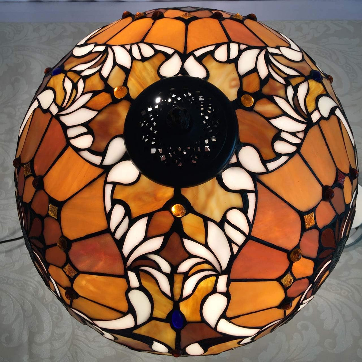 Bieye L30789 Lampe de table style baroque Tiffany en vitrail avec abat-jour de 40,6 cm de large, 61 cm de haut, orange