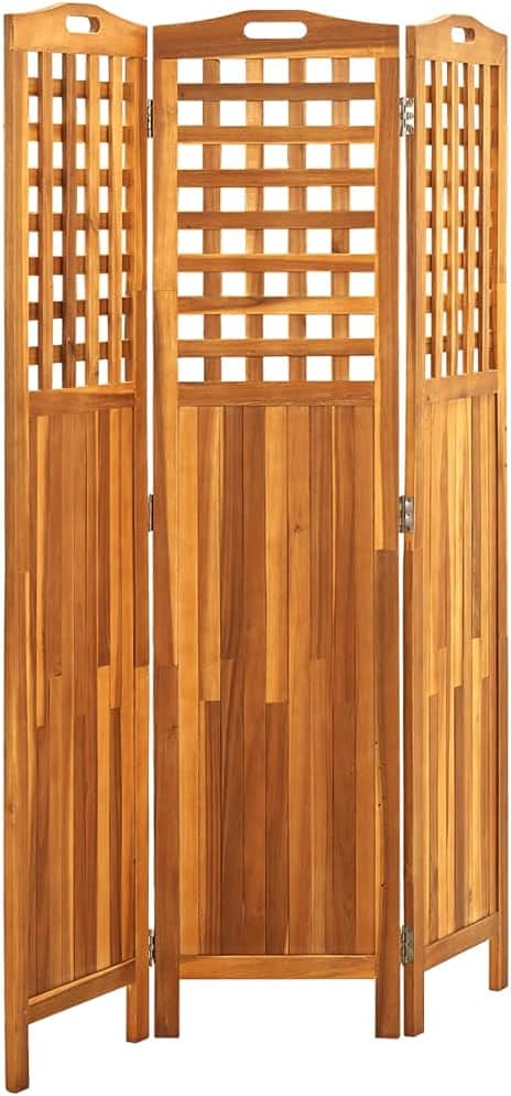 Paravent intérieur 3 Panneaux Pliables, Séparateur de pièce, Ecran d'Intimité Paravent Chambre à Coucher Maison Balcon, 121x2x170 cm Bois d'acacia