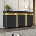 muenfly Buffet moderne avec 3 portes et plan de travail marbré, meuble TV de 140 cm avec tiroirs et compartiments réglables, polyvalent comme armoire de couloir ou commode pour le salon