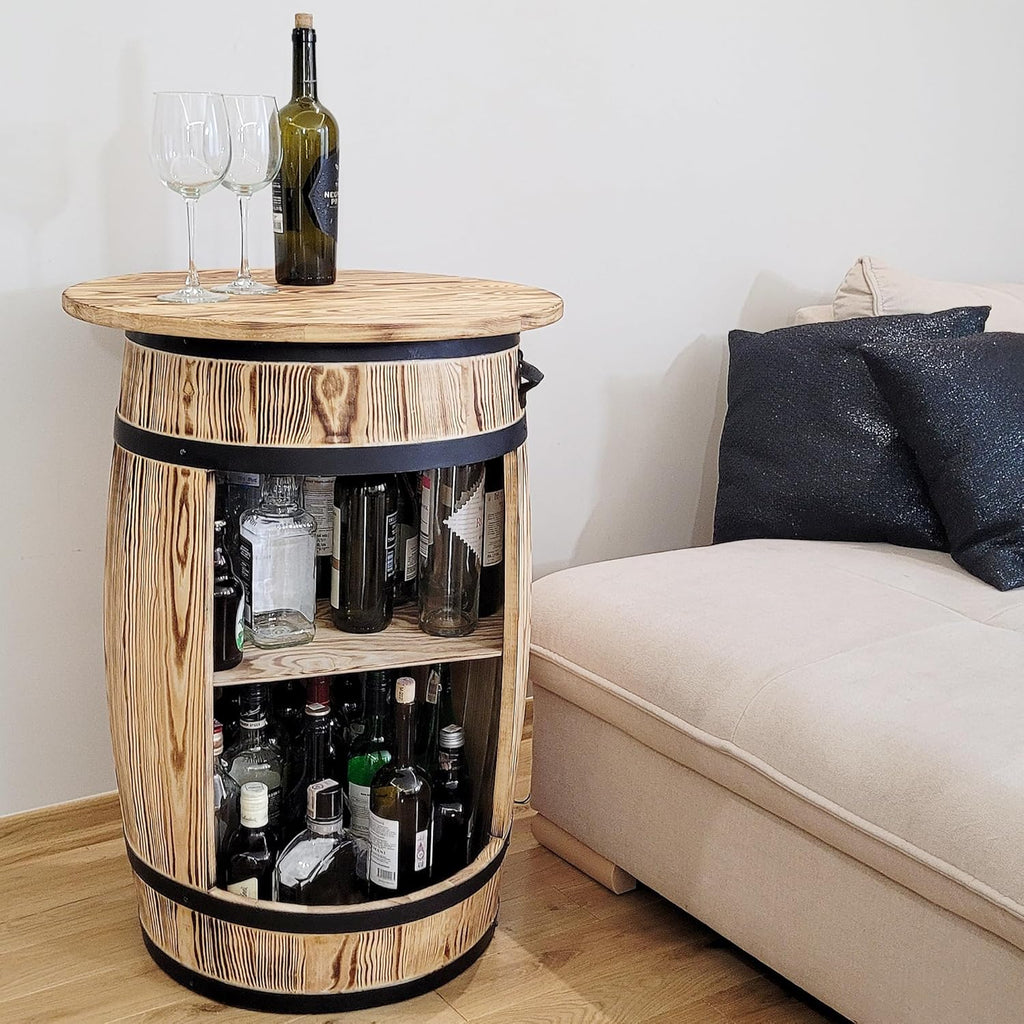 weeco Bar Tonneau en Bois - Meuble Bar avec Plateau et Ouvre-Bouteille - Étagère pour 30-40 Bouteilles - Style Rustique et Vintage - 80x50 cm