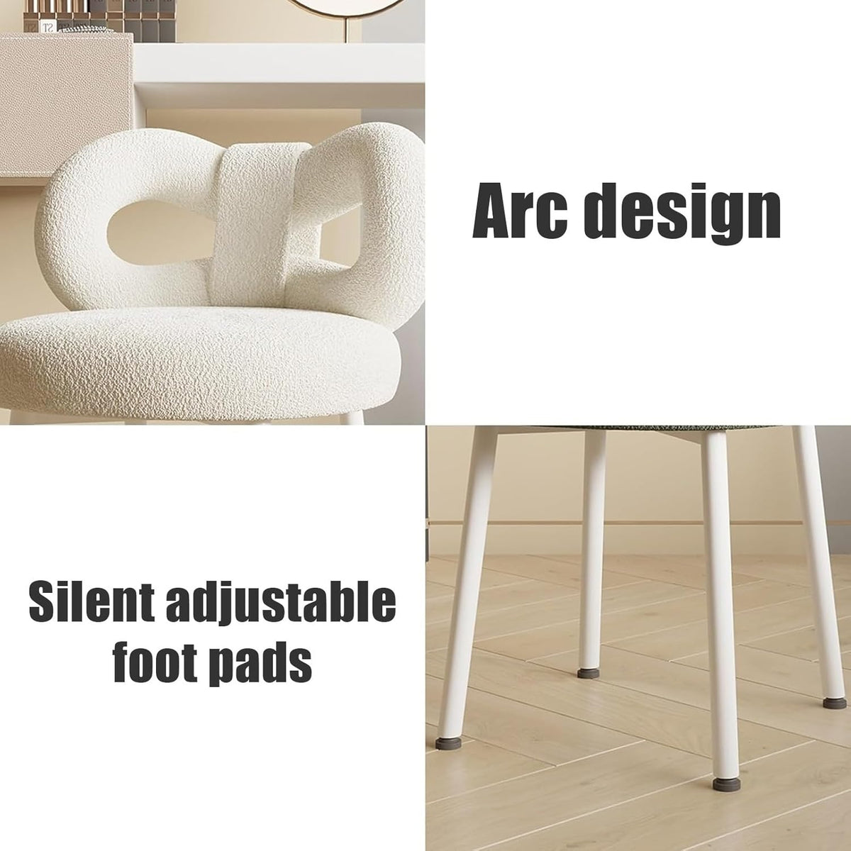 Chaise de Coiffeuse, Tabouret pour Coiffeuse Moderne avec Dossier, Siège Rembourré en Velours, Chaises de Salle à Manger rembourrées pour Salon(White)