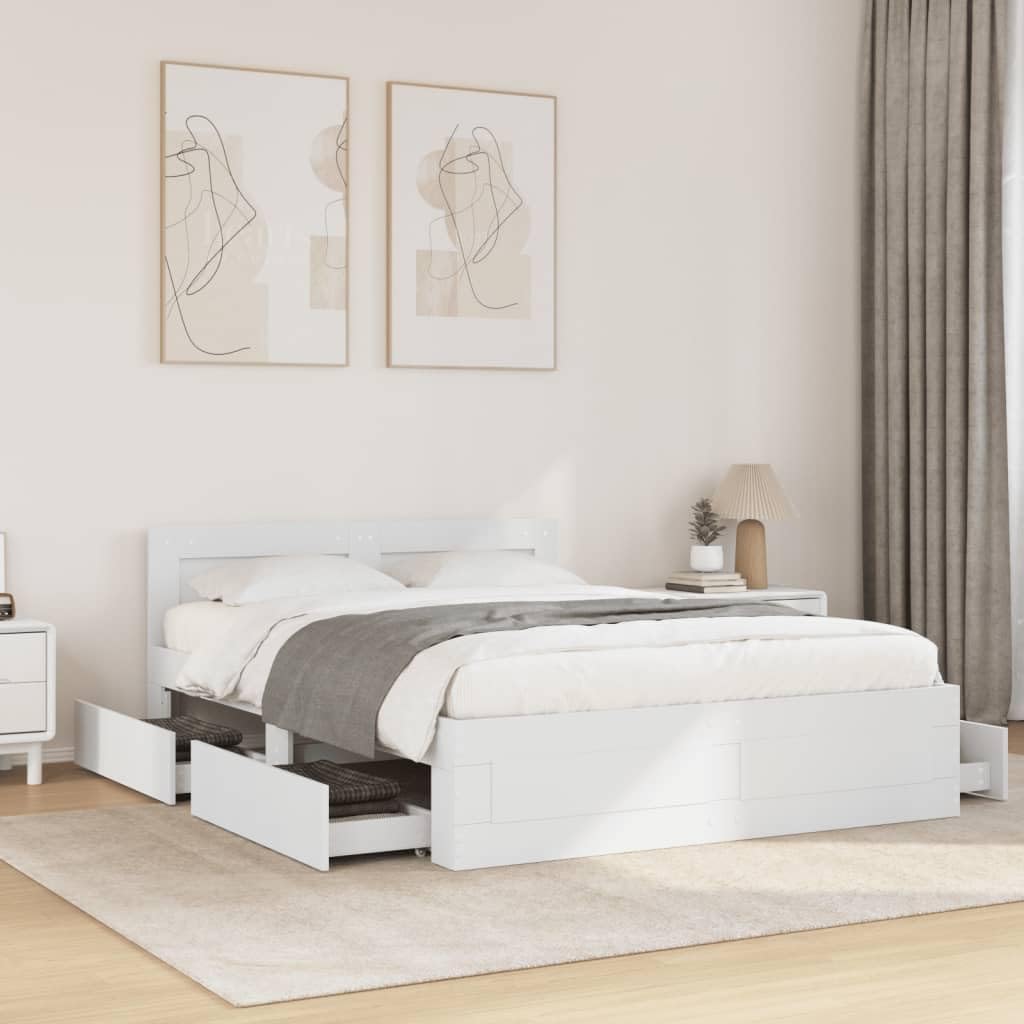 vidaXL Cadre de Lit Double avec Tête de Lit Blanc 140x190cm en Bois d'Ingénierie - Meuble de Chambre à Coucher