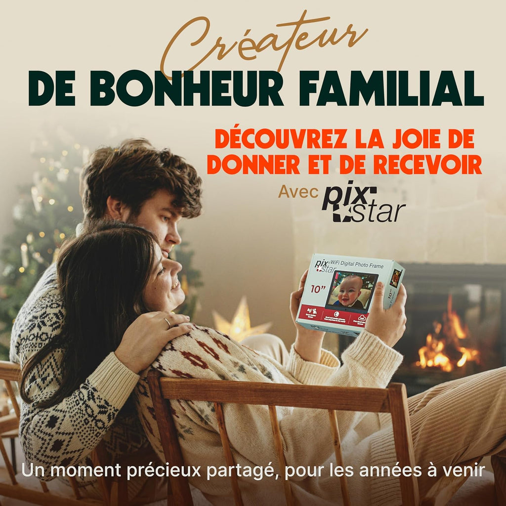 Cadre Photo numérique WiFi 10 Pouces Pix Star - Stockage Gratuit et illimité sur Le Cloud Detecteur de Mouvement - Cadres Photo numérique