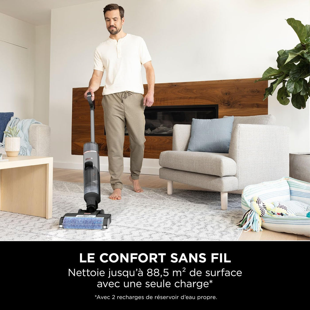 Shark HydroVac Nettoyeur sans fil sols durs, brosse roulante antimicrobienne et solution multi-surfaces neutralisant les odeurs, autonettoyant, aspire,nettoie saletés humides et sèches, gris,WD210EUCP