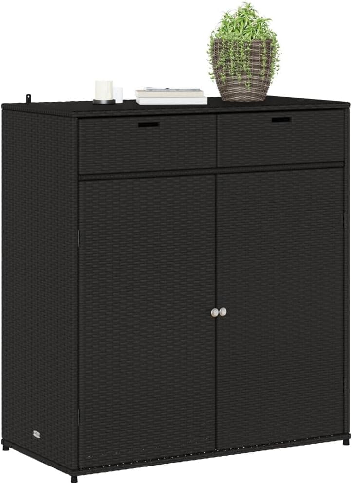 ShGaxin Armoire de rangement de jardin en rotin PE noir 105 x 55 x 113 cm, armoire extérieure de jardin, meubles de jardin extérieur - 365563