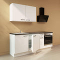 WALLERS cuisine complète 210 cm : Meubles + Plan de travail + Frigo intégré table top + Plaque de cuisson 2 foyers + Mitigeur (Plan de travail couleur béton, évier à gauche)