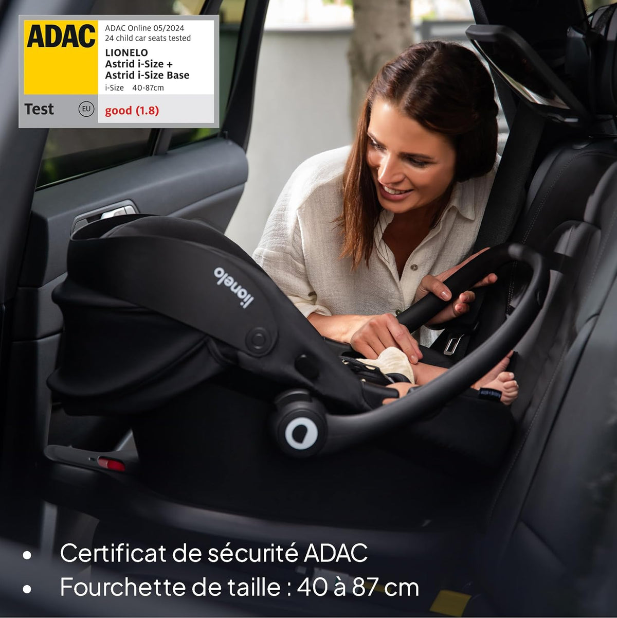 LIONELO ASTRID i-Size Ensemble siège enfant, avec base, 40-87 cm, montage ISOFIX, harnais 3 points, protection latérale, insert Dri-Seat, i-Size R129