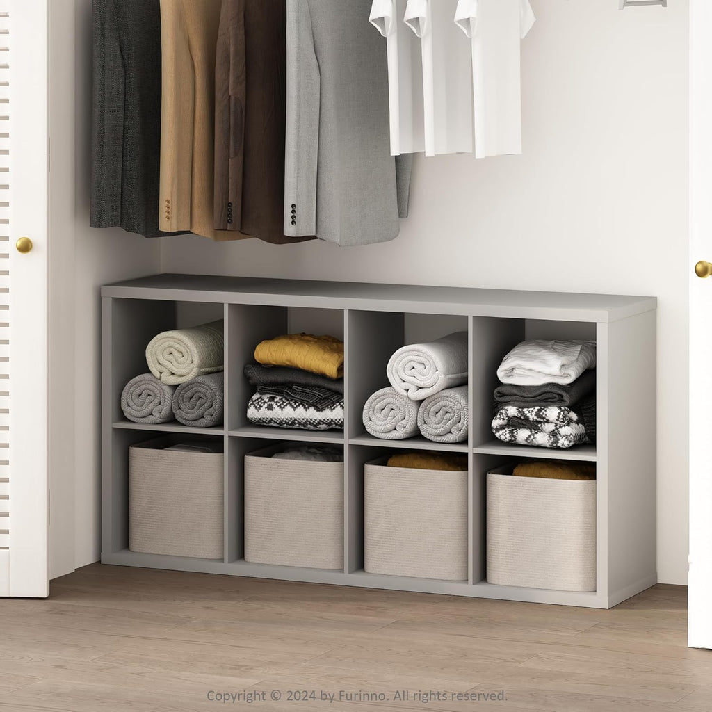 Furinno Cubic Organisateur de Placard 8 Cubes, étagères Ouvertes, Structure Extra épaisse pour penderie, Chambre, Salon, Gris Clair