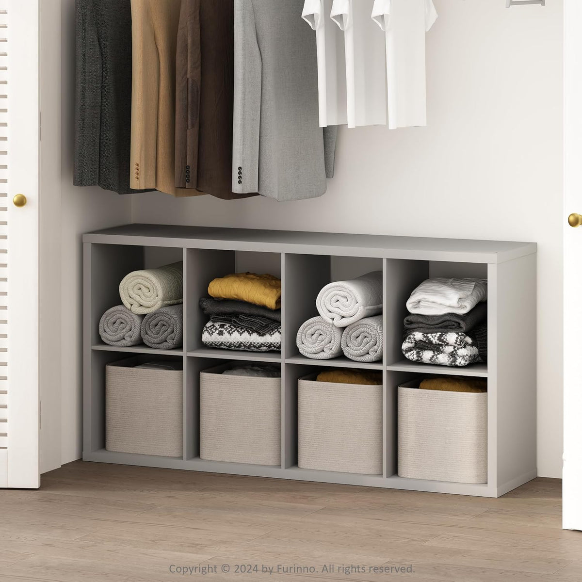 Furinno Cubic Organisateur de Placard 8 Cubes, étagères Ouvertes, Structure Extra épaisse pour penderie, Chambre, Salon, Gris Clair