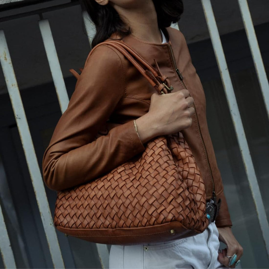 BARONE Sac en cuir tressé pour femme – Sac de voyage en cuir véritable – Sac à main fabriqué en Italie Siena Small