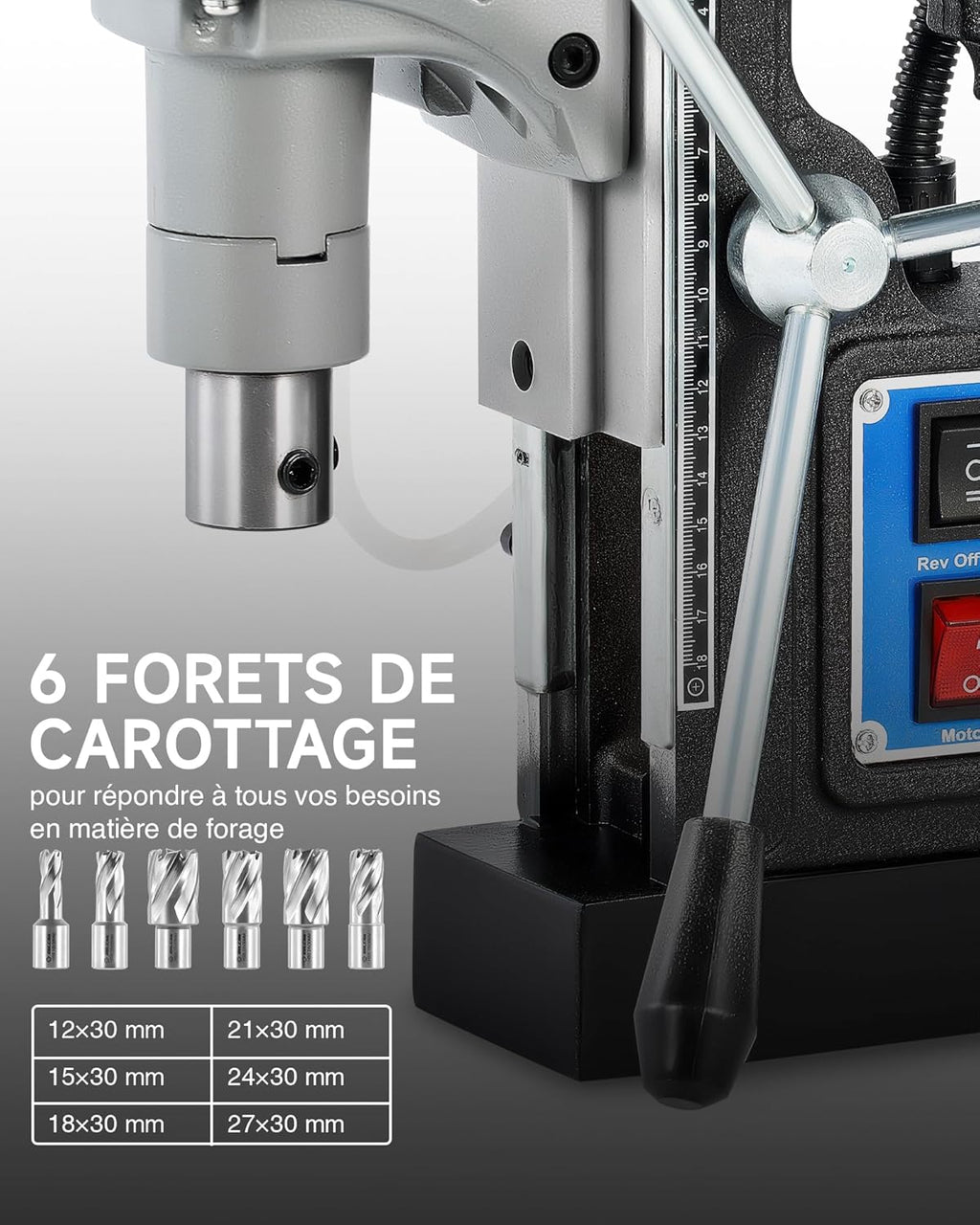 ZELCAN Perceuse Magnétique avec 6 Forets Perceuse à Colonne Électrique Portable 1550W 13000N 580 tr/min Max. Diamètre d'Alésage 50mm Max. Profondeur d'Alésage 50mm