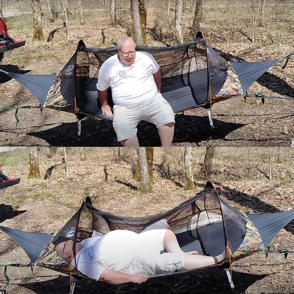 Night Cat Hamac Tente Fond Plat pour 1 Personne avec Moustiquaire Couverture Imperméable et Espace de Rangement Supplémentaire Randonnée Camping dans Jardin Arrière Cour Sauvage