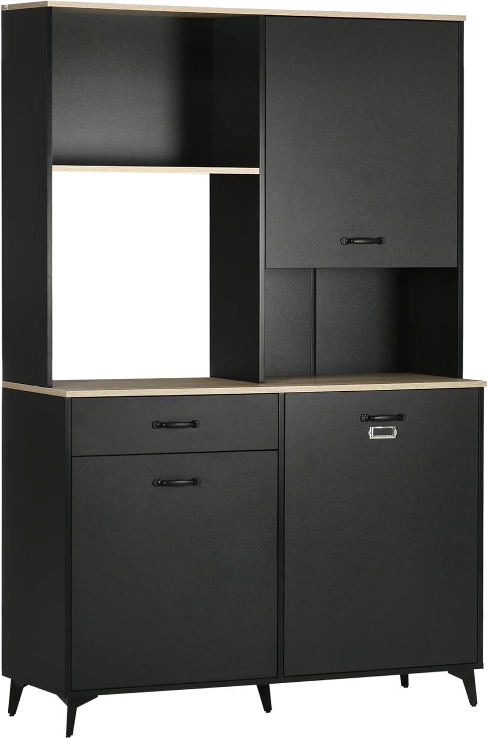 HOMCOM Buffet de Cuisine Armoire de Cuisine Buffet de Salle à Manger 3 niches Ouverts 3 placards avec Porte et 1 tiroir 119 x 41 x 180 cm Noir