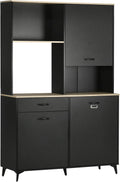 HOMCOM Buffet de Cuisine Armoire de Cuisine Buffet de Salle à Manger 3 niches Ouverts 3 placards avec Porte et 1 tiroir 119 x 41 x 180 cm Noir