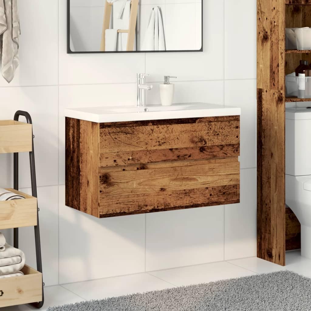 vidaXL Meuble avec Vasque intégrée Vieux Bois, Armoire lavabo de Salle de Bain, Meuble de Salle de Bain, Meuble de Rangement sous lavabo