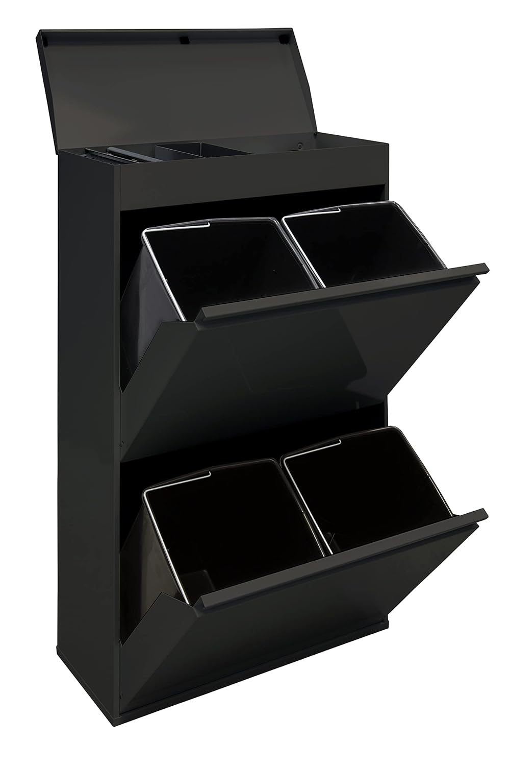 ARREGUI Top CR626-B Poubelle de recyclage en acier, poubelle de tri sélectif, 4 seaux, avec plateau supérieur multifonction, 4 x 17 L (68 L), noir