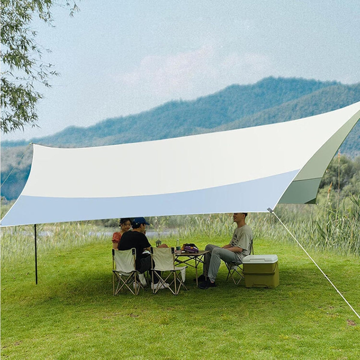 Abri de camping – Auvent pour aire de jeux – Grande couverture, pare-soleil robuste, protection UV pour randonnée pédestre – 5,2 x 4,7 m