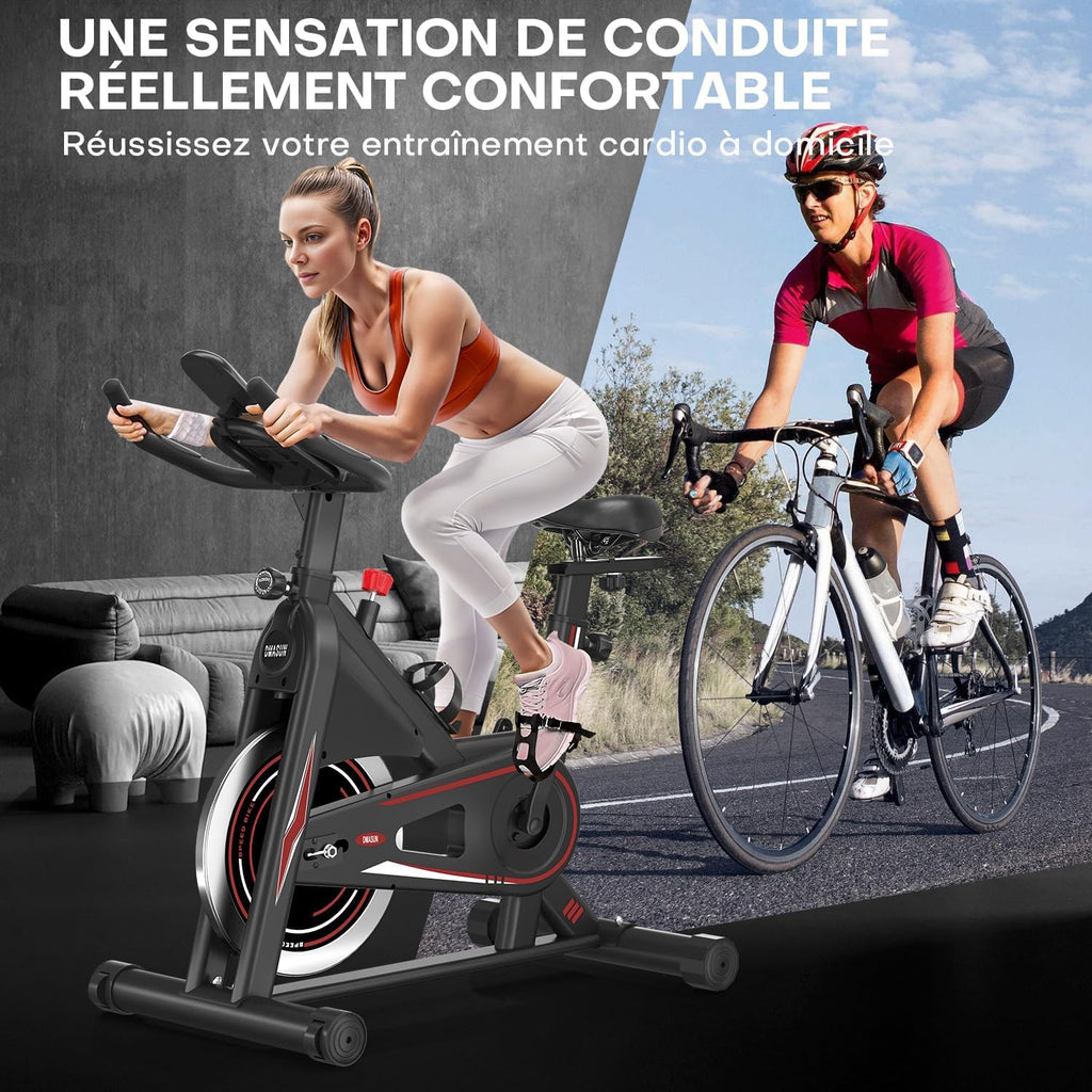 Vélo d'Appartement, DMASUN Vélo d'Exercice Magnétique Silencieux avec Écran LCD, Résistance Réglable de 0 à 100 pour cent, Volant d'inertie Solide, Siège Moelleux et Confortable, Capacité de Charge 160 kg