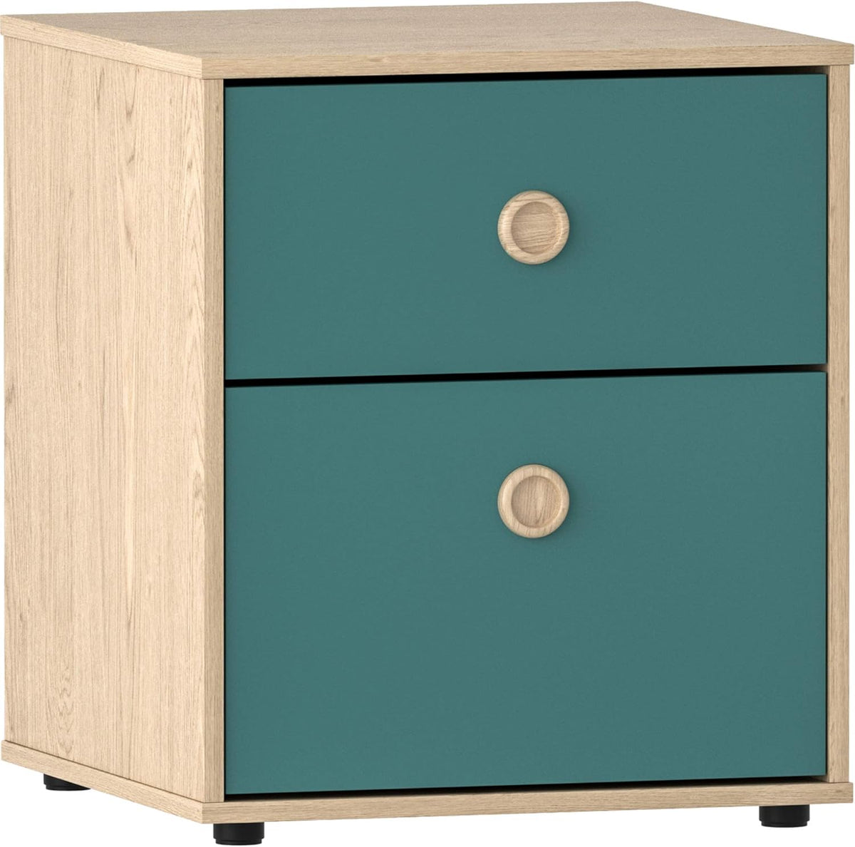 Junior Vida Neptune Ensemble de meubles de chambre à coucher 3 pièces avec table de chevet à 2 tiroirs, commode à 5 tiroirs, armoire à 1 porte (bleu et chêne)