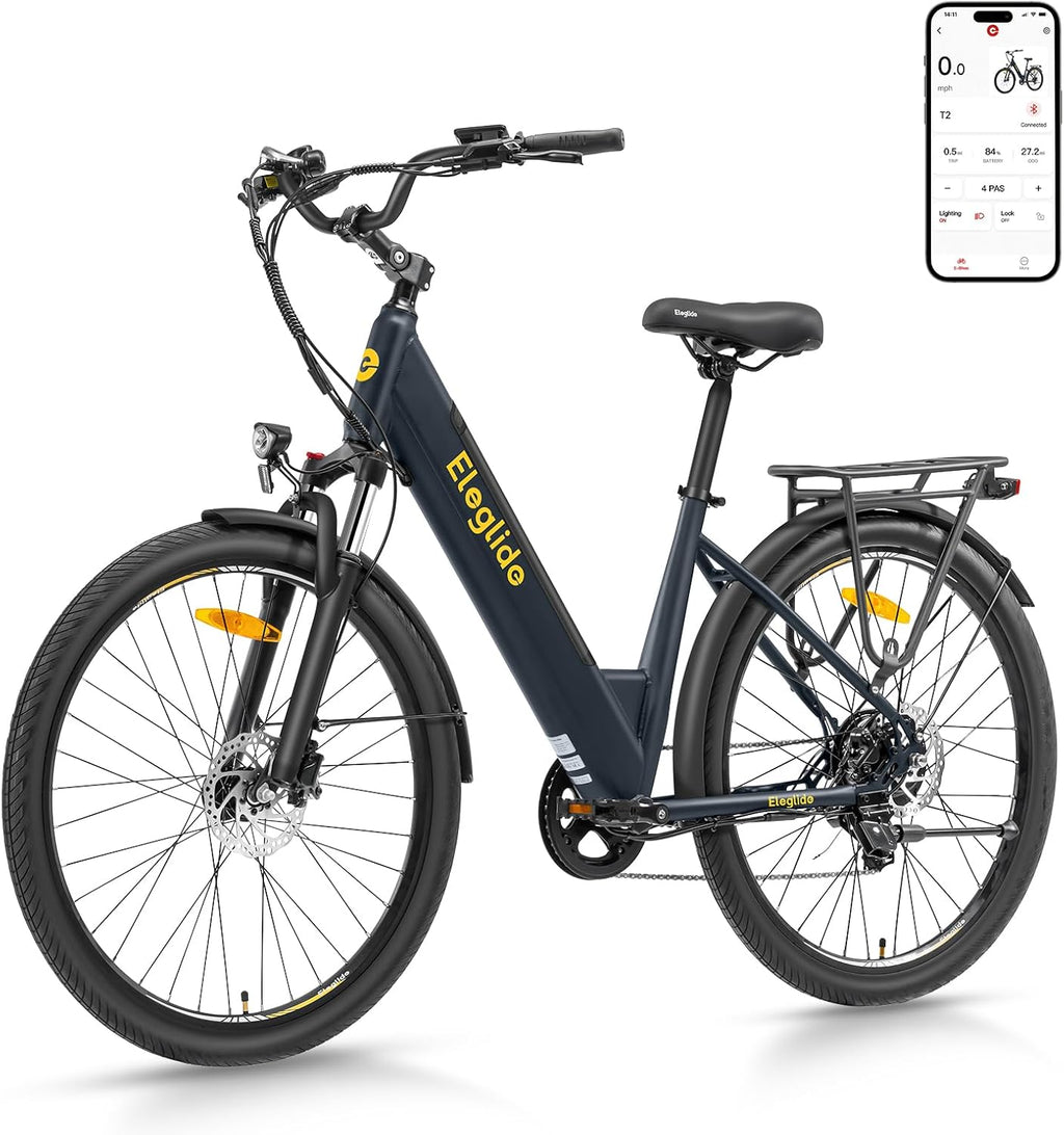 Eleglide T2 Vélo Électrique Adulte 100KM, Moteur 250W, Freins Hydrauliques, Batterie 486Wh, E-Bike Urbain pour Homme Femme, 27.5" Vélo de Ville,VTC