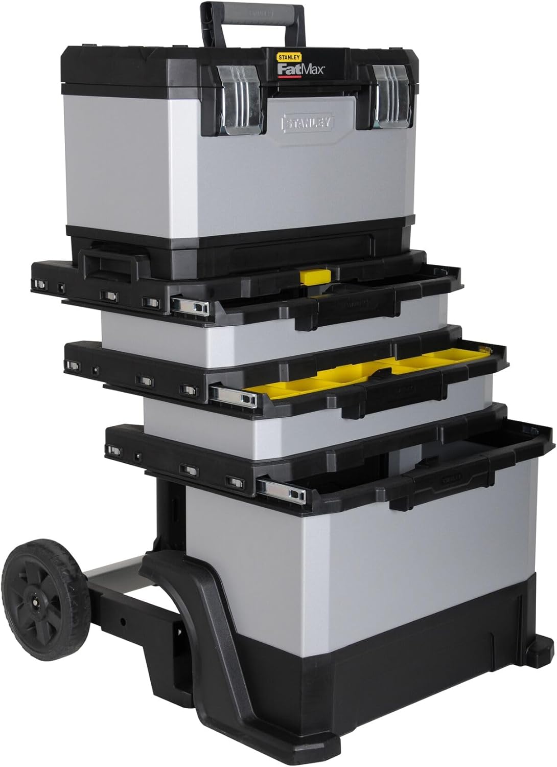 STANLEY FATMAX Rolling Workshop, 4-en-1 Units including Removable Toolbox, Durable Metal and Plastic, Mobile Workstation, 1-95-622