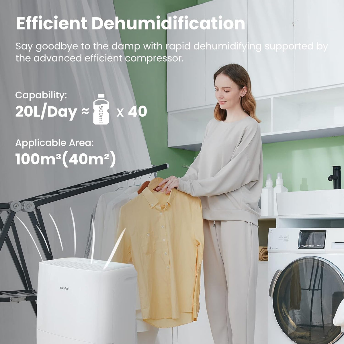 Déshumidificateur Connecté 20L/jour, 4 Modes, Deshumidificateur d air Silencieux, Sèche-Linge, Réservoir 3L, Pour pièce de 40㎡/100m³, MDDF-20DEN7-WF, Chambre, Garage, Fonctionne avec Alexa