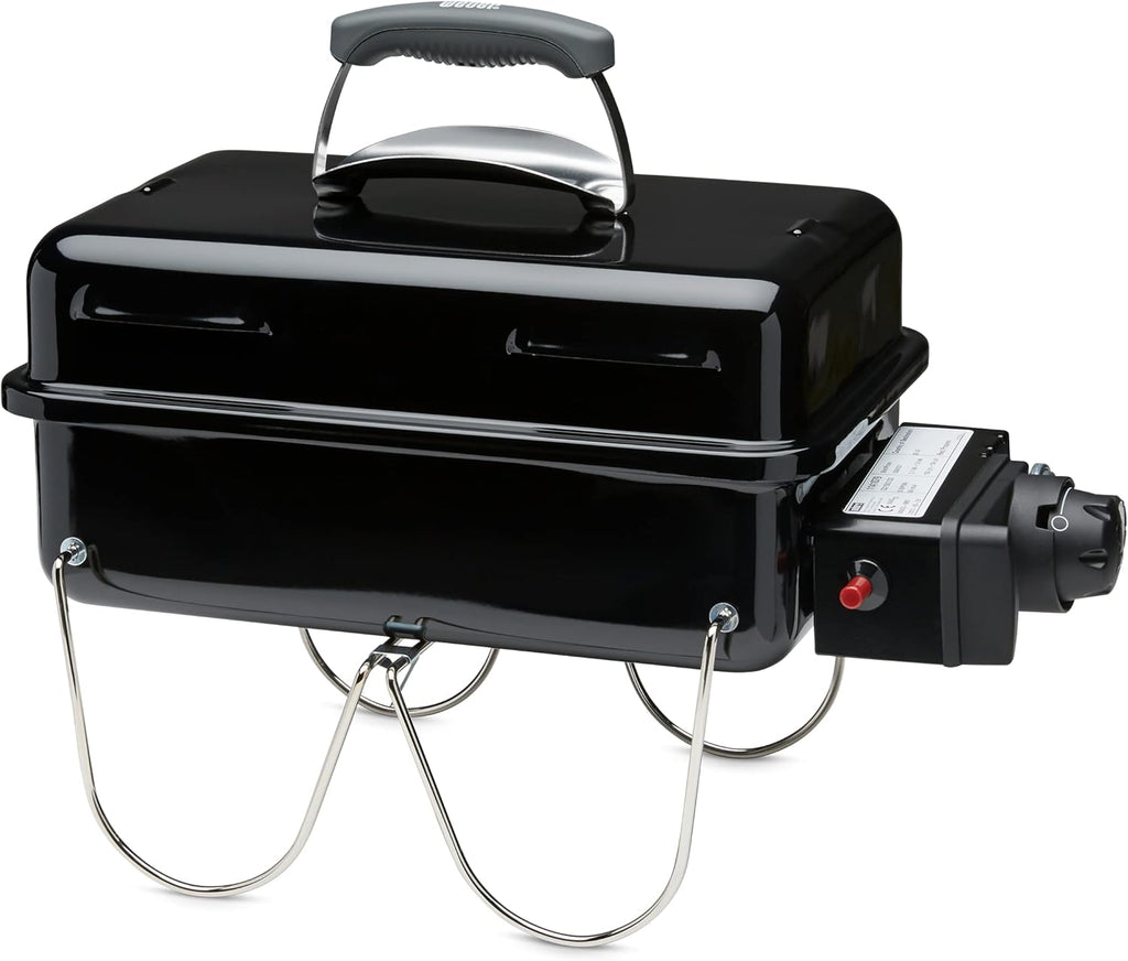Weber Barbecue à gaz Go-Anywhere/Barbecue Portable, Pieds repliables, allumage piezo, revêtement Durable, Barbecue de Camping léger et Compact pour l'extérieur, Surface de Cuisson 42 x 26cm, Noir