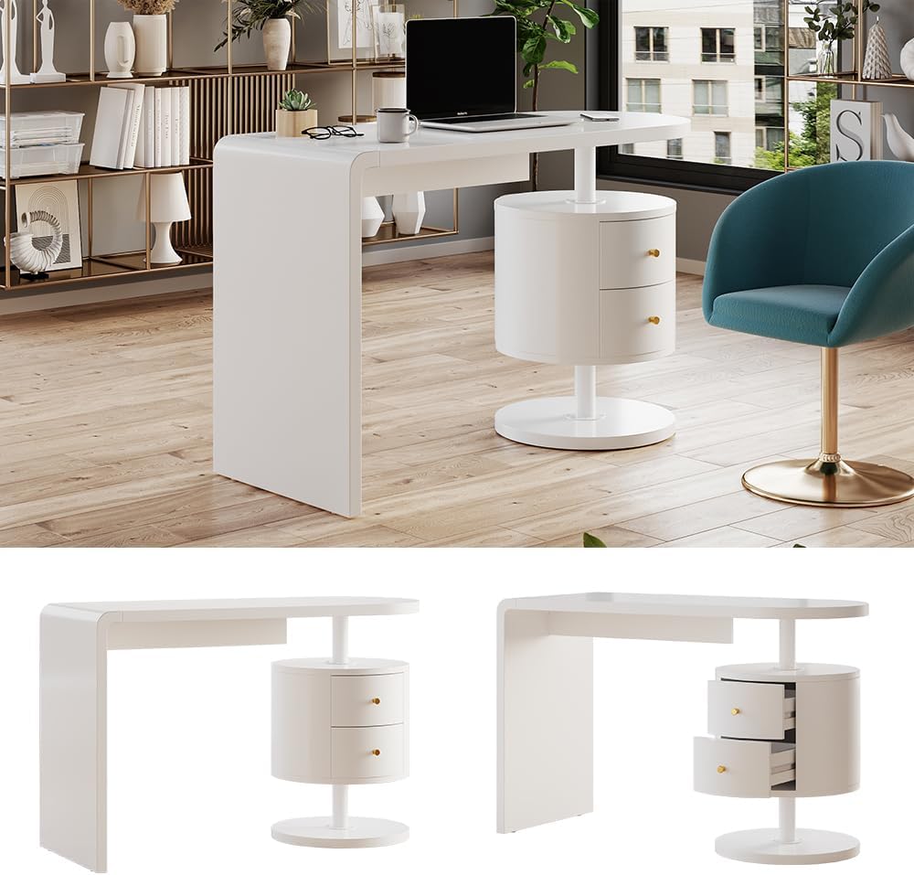 Vicco Bureau Lara, Blanc Haute Brillance, 120 x 50 cm avec 2 tiroirs