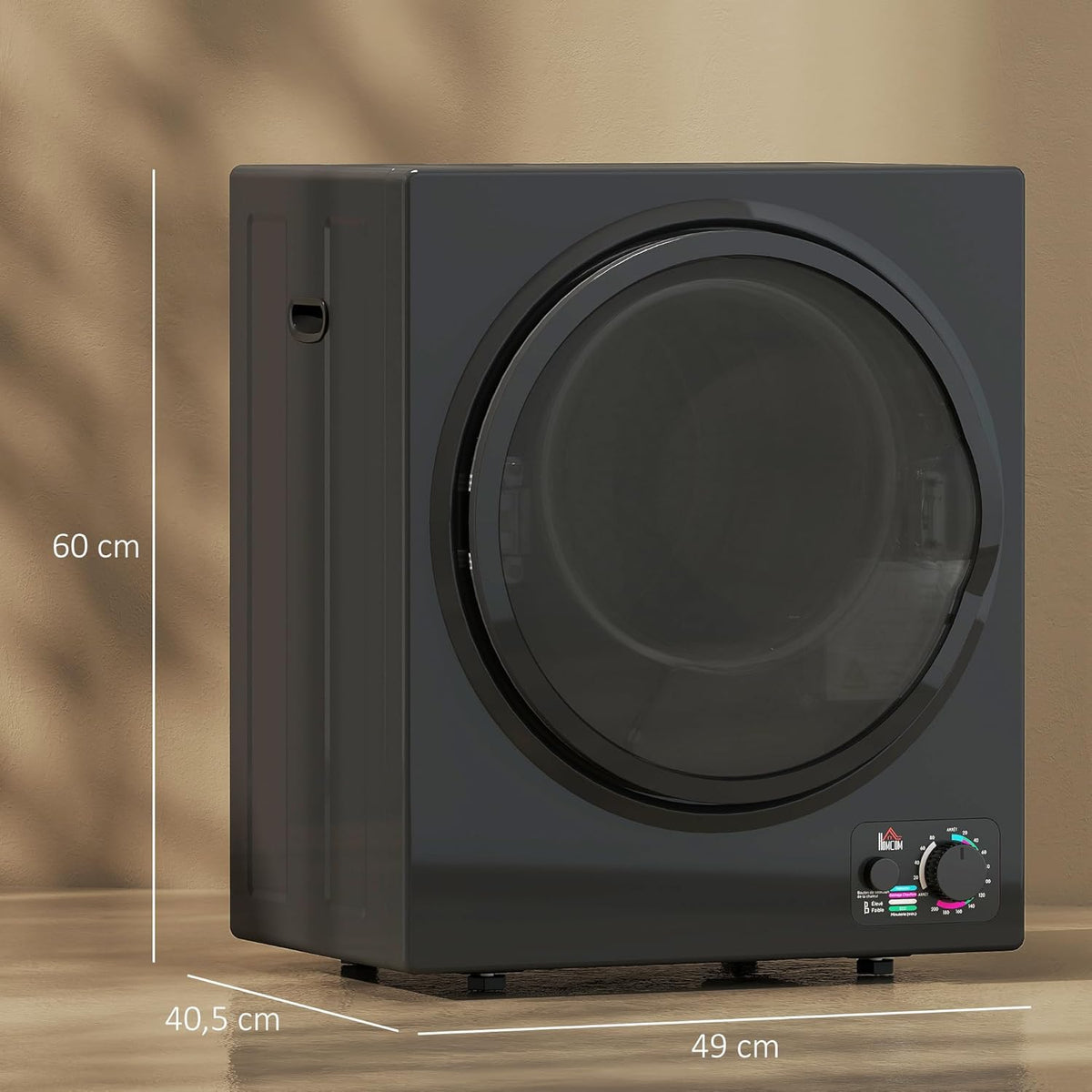 HOMCOM Sèche-linge à évacuation portable, sèche-linge électrique 850 W, 4 Kg, 4 modes de séchage, 2 niveaux de chauffage, cuve en acier inoxydable, installation murale, pour appartement dortoir, noir