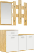 HOMCOM Ensemble d'entrée 3 en 1 avec Cintre, Miroir et Meuble à Chaussures avec Banc en Bois, en Bois et Blanc