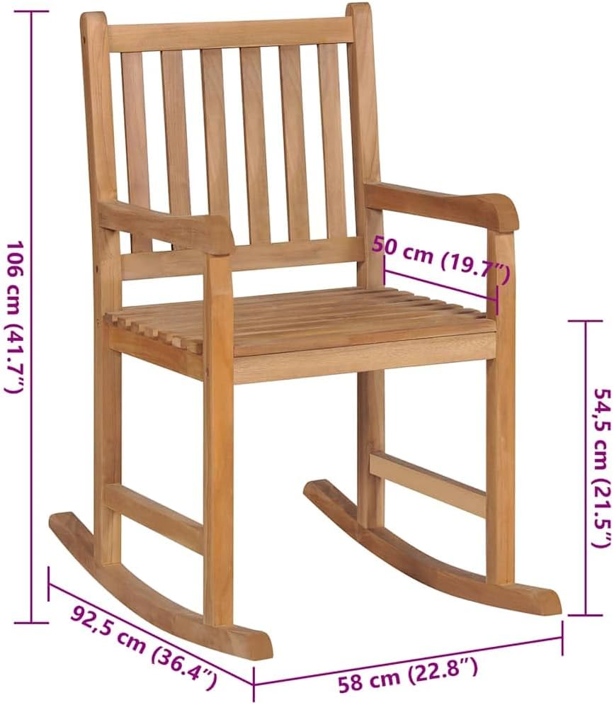 KTHLBRH Fauteuil à bascule de jardin en bois de teck massif avec coussin inclus, pour intérieur et extérieur, résistant aux intempéries et robuste, capacité maximale de 110 kg