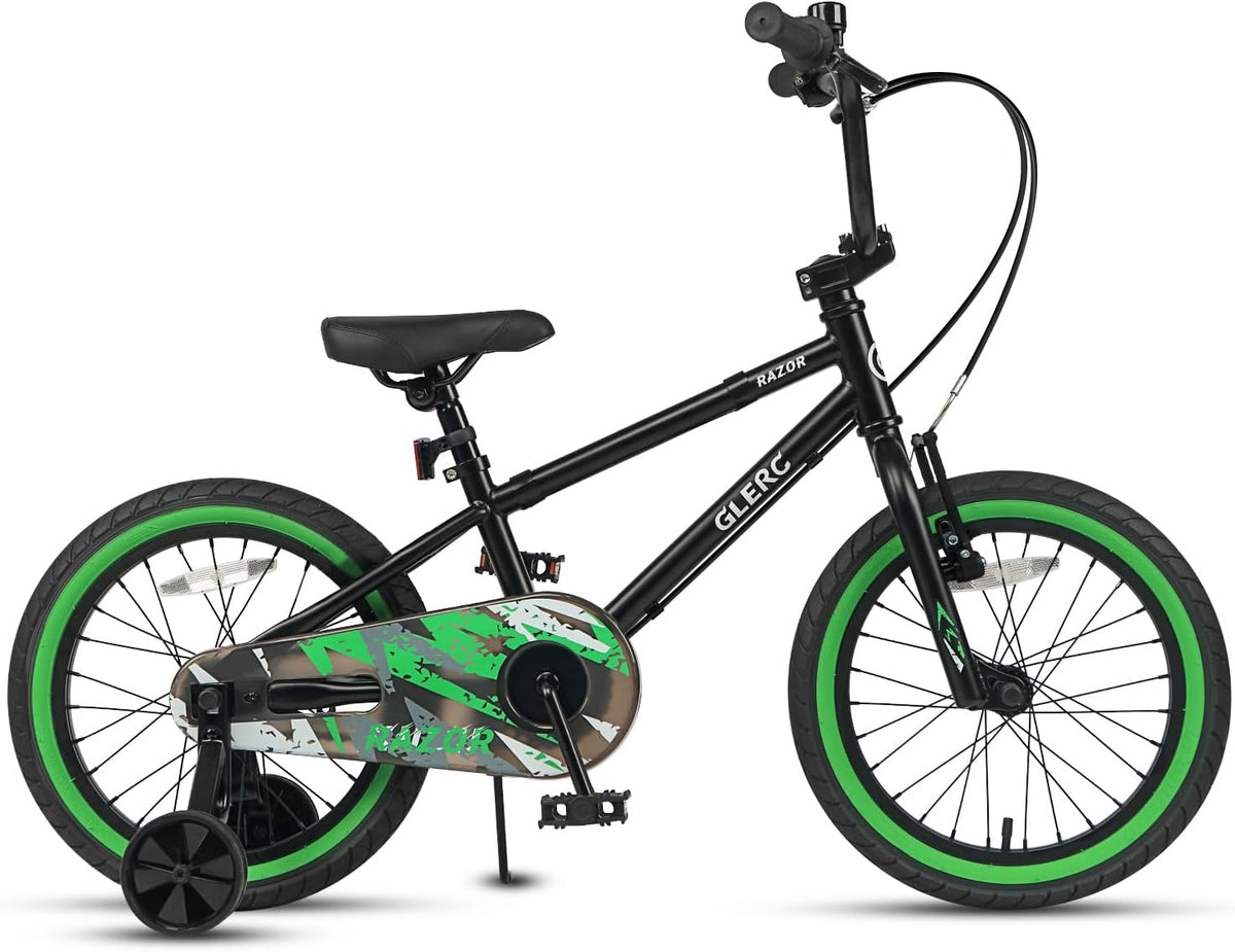 Glerc Razor Vélo Enfant 12 14 16 Pouces Style BMX pour Garçons de 2-8 Ans avec Stabilisateurs & Béquille & Sonnette, Couleurs Multiples